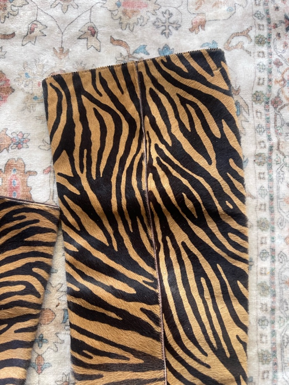 Prada Brown and Black Zebra-Print Knee High Pony Hair Platform Boots - Picture 6 of 13